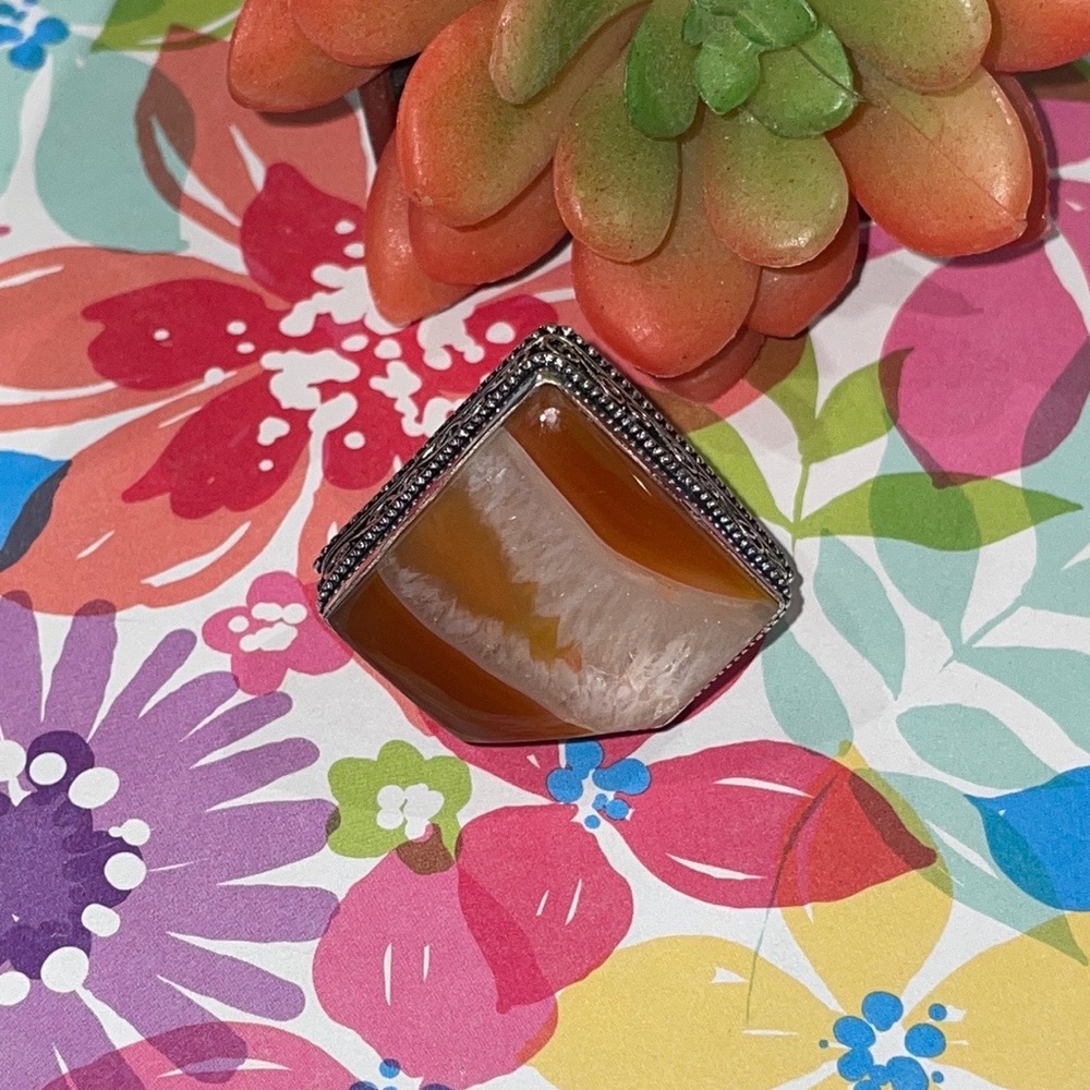 Agate Silver Ring - image 1